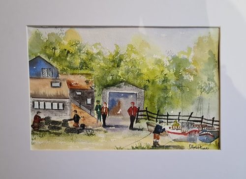 Christine M, Boatyard, watercolour.